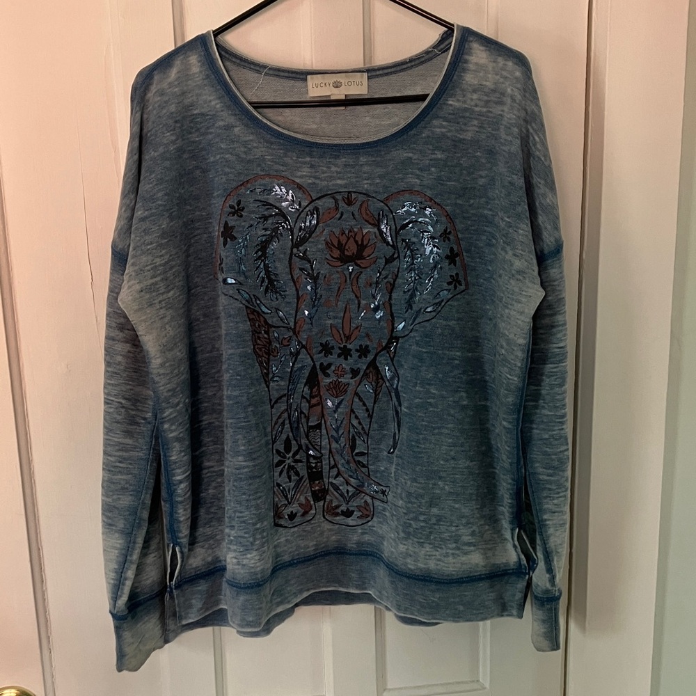 Lucky Brand Blue Elephant Graphic Sweatshirt